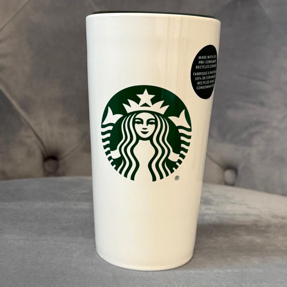 Starbucks White Ceramic Traveler Icon Tumbler Siren Logo 12oz with Lid,12 Oz NWT